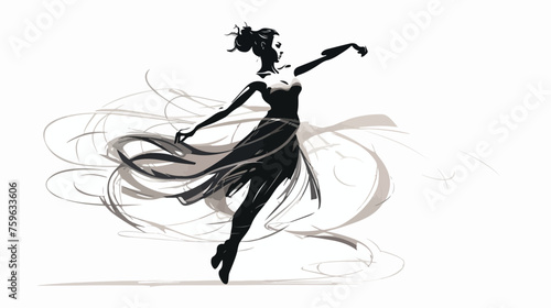 Vector isolated sketch with lines girl dancing flat