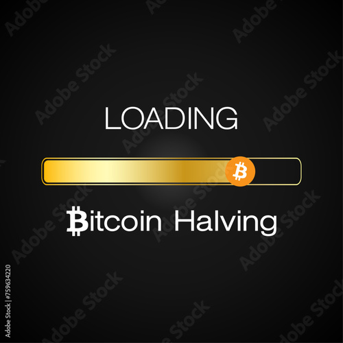 Vector of a loading bar for Bitcoin halving. Reward for Bitcoin cryptocurrency mining is cut in half in 2024 concept.