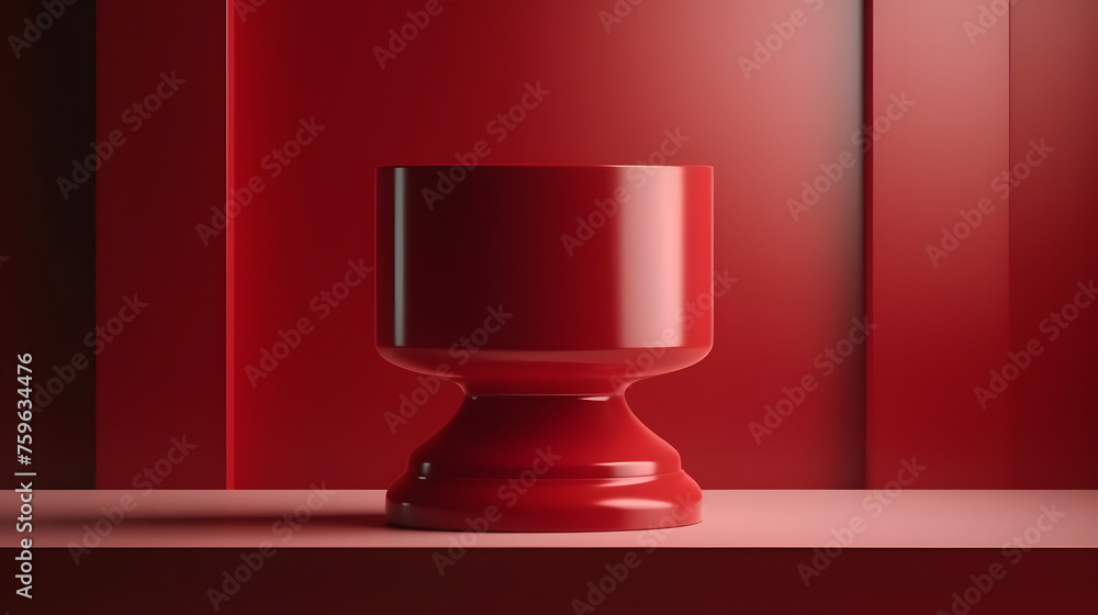 red podium mockup. Realistic 3d vector pedestal for cosmetics presentation with a window shadow on wall. Elegant visual background for promoting women makeup red podium mockup. Realistic 3d vector pedestal for cosmetics presentation with a window shadow on wall. Elegant visual background for promoting women makeup