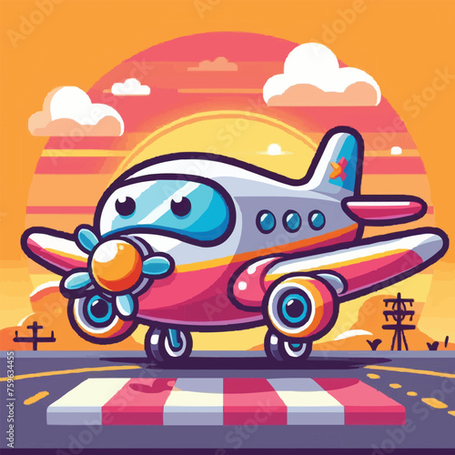 Free vector colorful cartoon airplane on ground