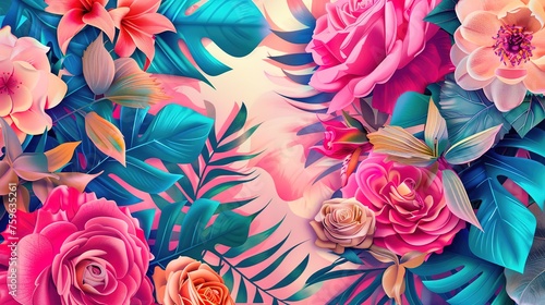 Flower arrangement of pink roses, flowers and colorful leaves. , generative ai