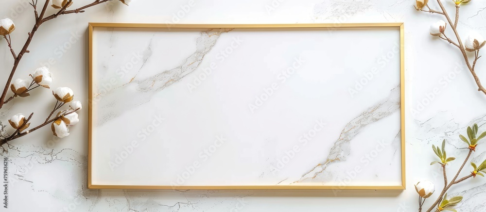 Gold and white frame on a white background