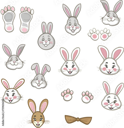Cute Bunny Elements Cliparts Vector Set