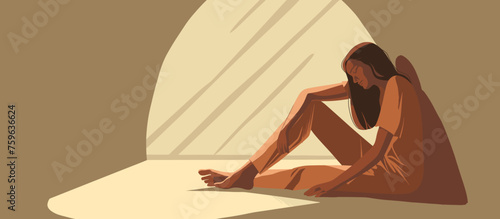 llustration that depicts a woman grappling with depression to represent the mood and minimalist background