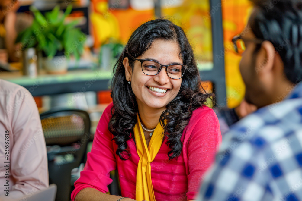 Portrait of smiling Indian young woman wearing glasses at office Portrait of smiling Indian young woman wearing glasses at office
