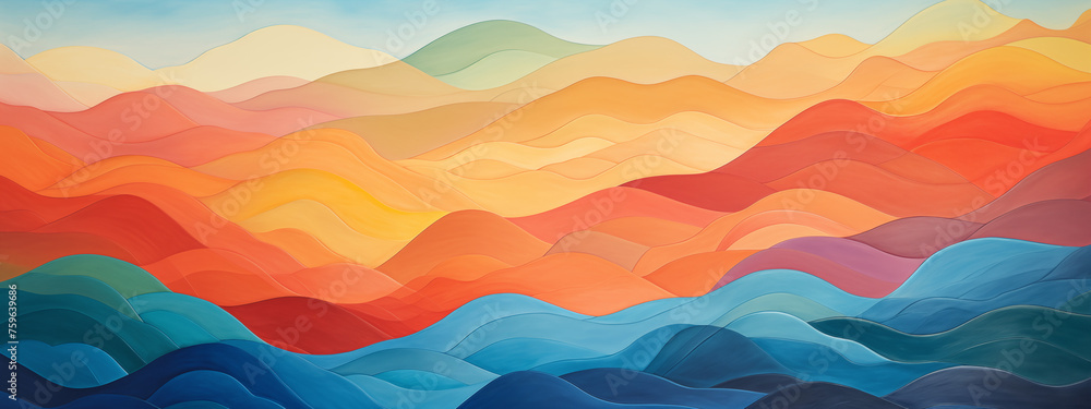 Abstract Colorful Layered Hills Sunset Scene Abstract Colorful Layered Hills Sunset Scene