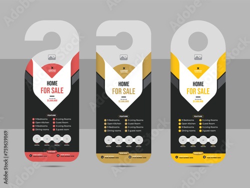 Modern real estate agency business door hanger template design layout, corporate door hanger design vector