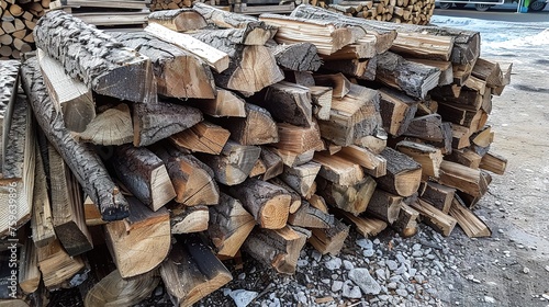 Pile of firewood. Preparation of firewood for the winter., generative ai
