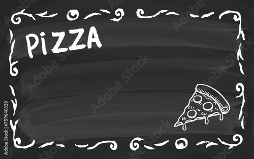 Kreidegemachte Menükarten-Vorlage mit Pizza-Schriftzug und Vektor-Illustration: Vektorgrafik