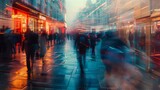 European city exploration and adventure,movement and the vibrancy of city life, contrasting elements like ancient architecture versus modern street art in a trendy blur style