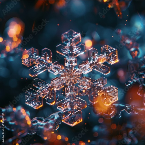 Beautiful bright macro photography of a snowflake