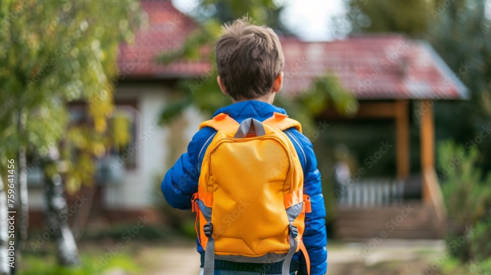 A boy returns home from school after a school day. A boy returns home from school after a school day.