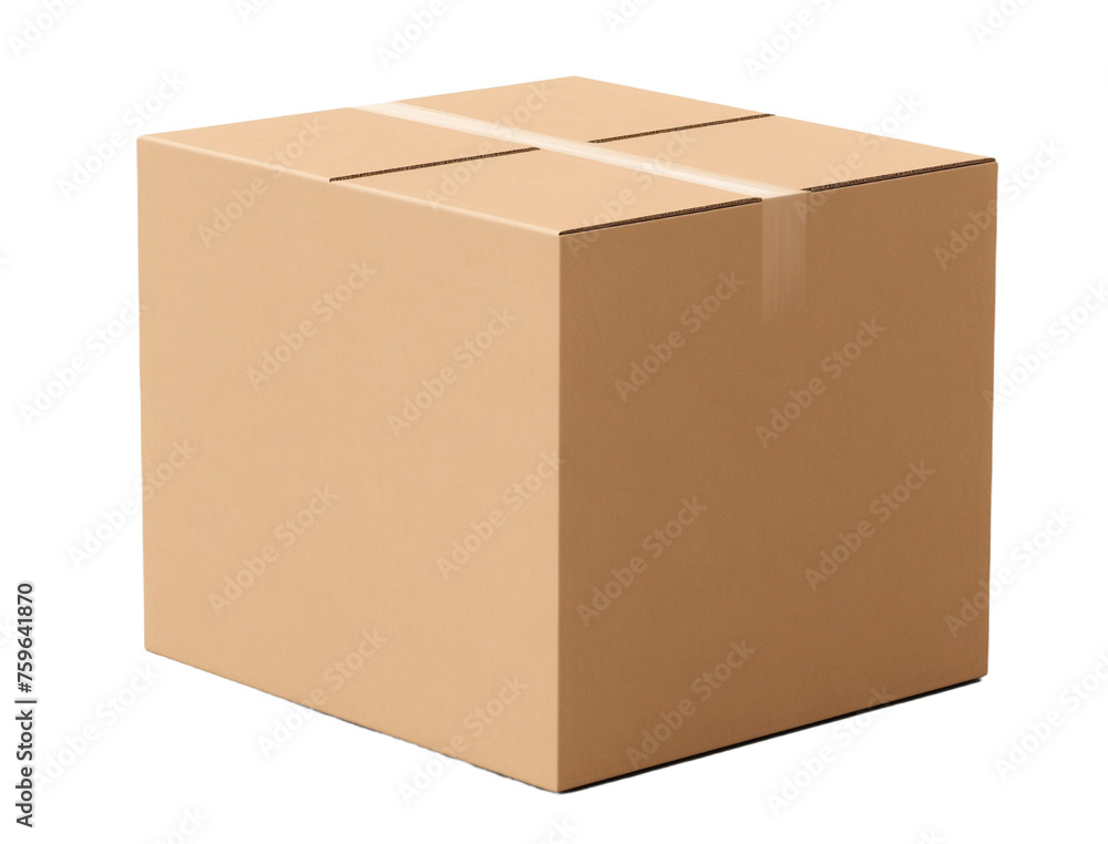 empty closed cardboard box mockup, png file of isolated cutout object with shadow on transparent background, Generative AI empty closed cardboard box mockup, png file of isolated cutout object with shadow on transparent background, Generative AI