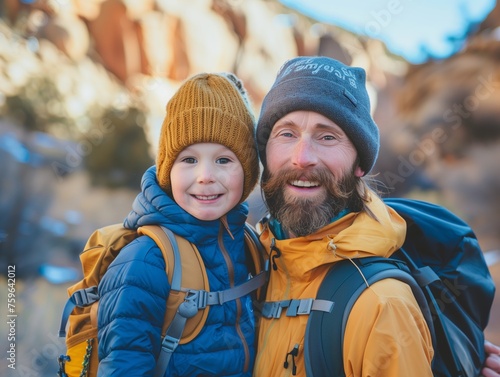 Joyful Father and Son Adventure Chilly Nature Enjoyably Atmosphere of Happiness Family Journey photo