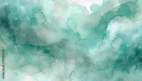 Artistic graystone, teal, and emerald watercolor background with abstract cloudy sky concept. Grunge abstract paint splash artwork illustration. Beautiful abstract misty fog cloudscape wallpaper.