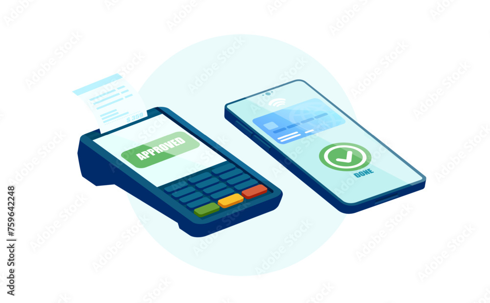 POS terminal accepting a digital wallet payment on smartphone POS terminal accepting a digital wallet payment on smartphone