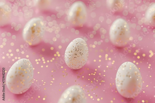 miniature white eggs on pastel pink background