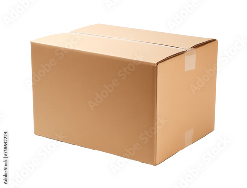 empty closed cardboard box mockup, png file of isolated cutout object with shadow on transparent background, Generative AI © monchi_hamu