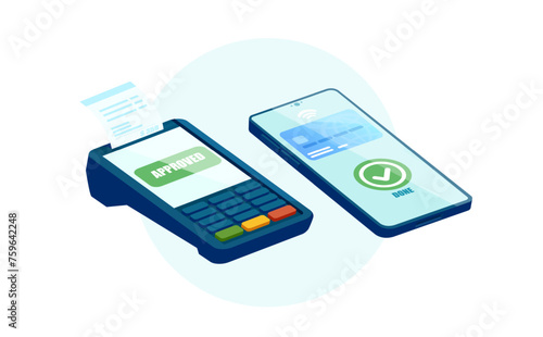 POS terminal accepting a digital wallet payment on smartphone