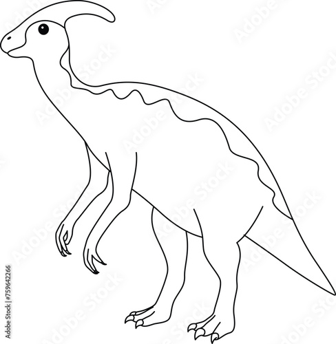 Parasaurolophus coloring page. Cute flat dinosaur isolated on white background