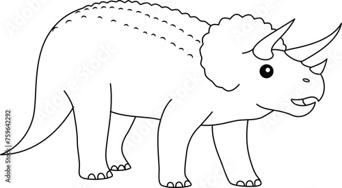 Triceratops coloring page. Cute flat dinosaur isolated on white background