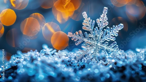 Beautiful bright macro photography of a snowflake