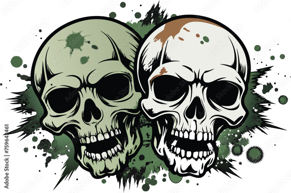 Grunge skulls vector illustration white backgroun