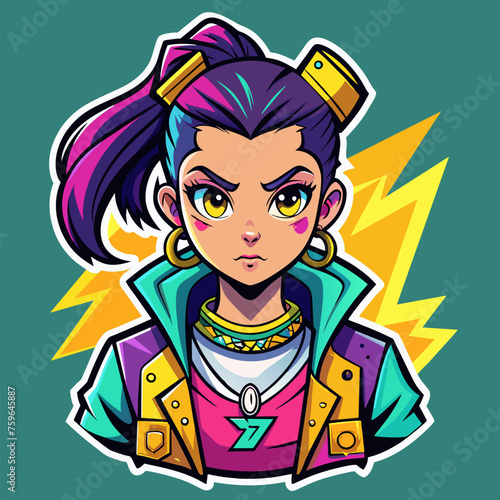 Sticker featuring a stylish girl with bold  graffiti-inspired accessories  exuding attitude and personality  ideal for adding edge to t-shirt designs