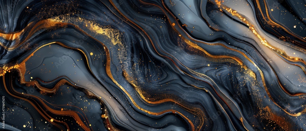Abstract liquid marble floor with golden, brown, and dark grey and dark blue colors. Top view. Acrylic painting on canvas with gray glitter and gradient. Ink-beige backdrop with shiny wavy pattern Abstract liquid marble floor with golden, brown, and dark grey and dark blue colors. Top view. Acrylic painting on canvas with gray glitter and gradient. Ink-beige backdrop with shiny wavy pattern