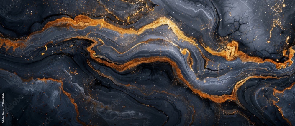 Abstract liquid marble floor with golden, brown, and dark grey and dark blue colors. Top view. Acrylic painting on canvas with gray glitter and gradient. Ink-beige backdrop with shiny wavy pattern Abstract liquid marble floor with golden, brown, and dark grey and dark blue colors. Top view. Acrylic painting on canvas with gray glitter and gradient. Ink-beige backdrop with shiny wavy pattern