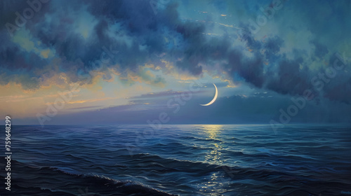 Beautiful view of moon over the sea landscape background