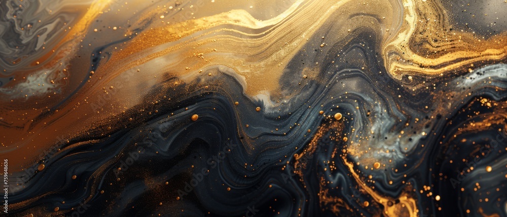 Abstract liquid marble floor with golden, brown, and dark grey and dark blue colors. Top view. Acrylic painting on canvas with gray glitter and gradient. Ink-beige backdrop with shiny wavy pattern Abstract liquid marble floor with golden, brown, and dark grey and dark blue colors. Top view. Acrylic painting on canvas with gray glitter and gradient. Ink-beige backdrop with shiny wavy pattern