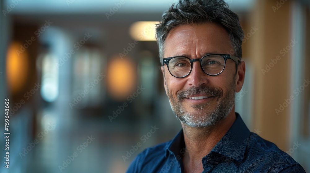 A portrait capturing the smile of a charming CEO. with large copyspace area, offcenter composition A portrait capturing the smile of a charming CEO. with large copyspace area, offcenter composition