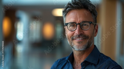 A portrait capturing the smile of a charming CEO. with large copyspace area, ...