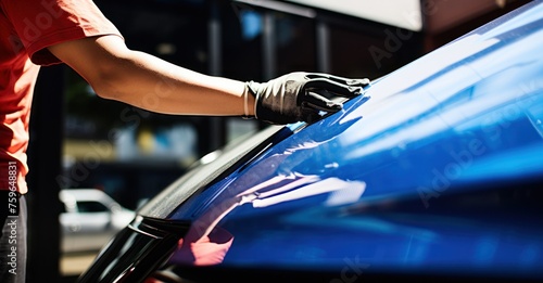 Vibrant close-up of car polishing, emphasizing motion and shine. © Stock Pix