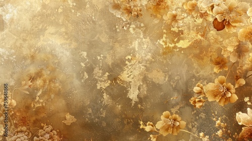 Abstract wallpaper adorned with blossoms covered in tarnished gold