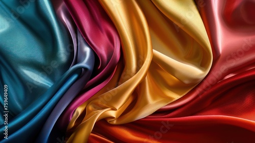 Captivating satin textures form an abstract design in vivid colors, exuding v...
