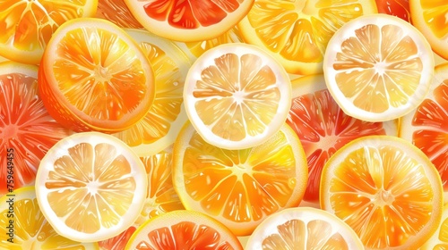 Abstract Seamless Pattern of Sliced Oranges and Lemons
