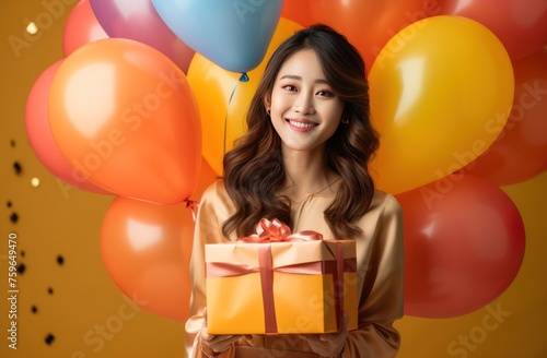 Festive Joy with Colorful Balloons and Gift