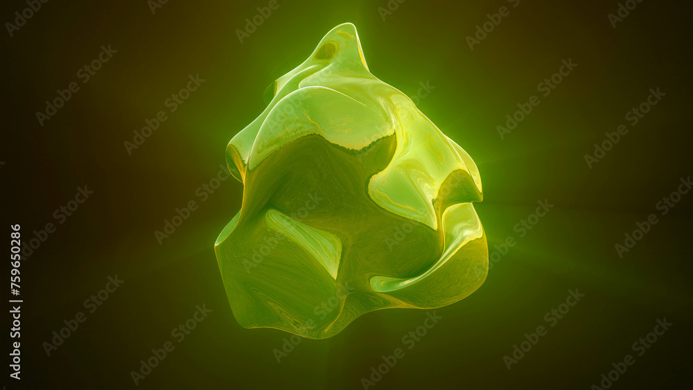 Green energy magic sphere round high-tech digital iridescent morphing ball of liquid metal with light rays lines and energy particles. Abstract background Green energy magic sphere round high-tech digital iridescent morphing ball of liquid metal with light rays lines and energy particles. Abstract background