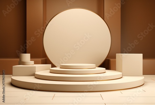 golden pedestal set on a brown color background