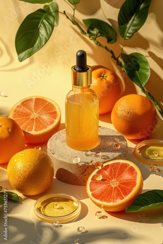 Summer cosmetic product advertisement template featuring vitamin C