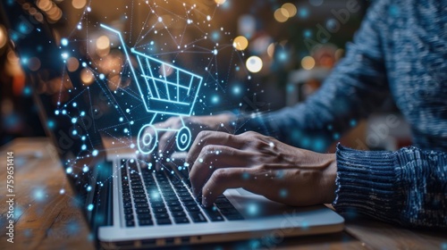 Digital marketing depicts a businessman using a modern interface for online p...