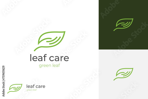 leaf hand care logo icon design minimalist graphic symbol for treatment, save green earth logo symbol