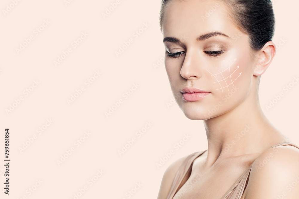 Fototapeta premium Lovely fashion model face close up. Medicine, facial treatment, massage and plastic surgery concept