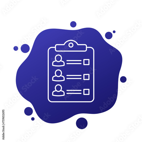 guest list icon, people and clipboard line vector