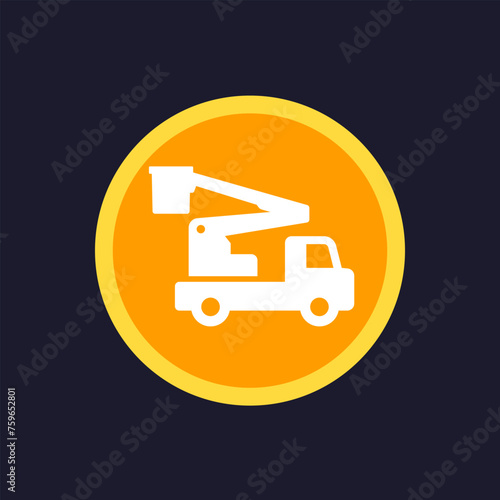 bucket truck icon, boom lift vector sign