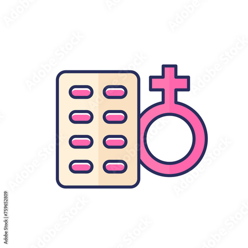Estrogen therapy icon with pills, outlined vector