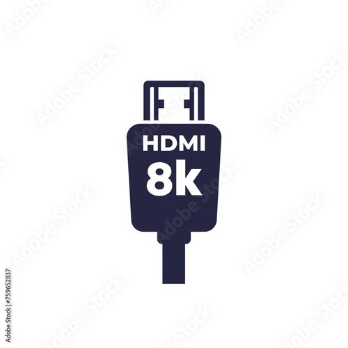 HDMI 8k cable icon on white, vector