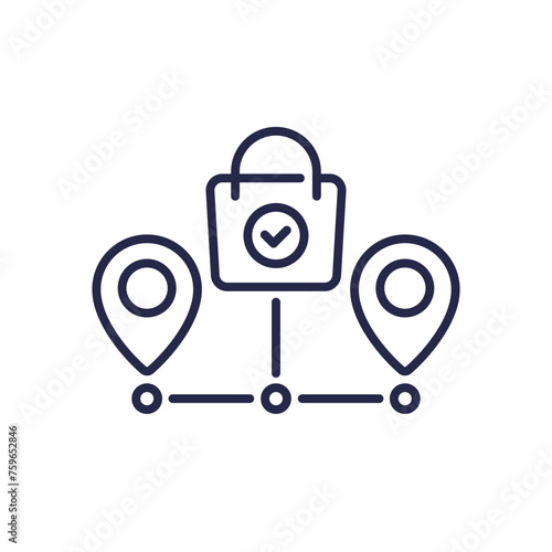 grocery delivery line icon with shopping bag